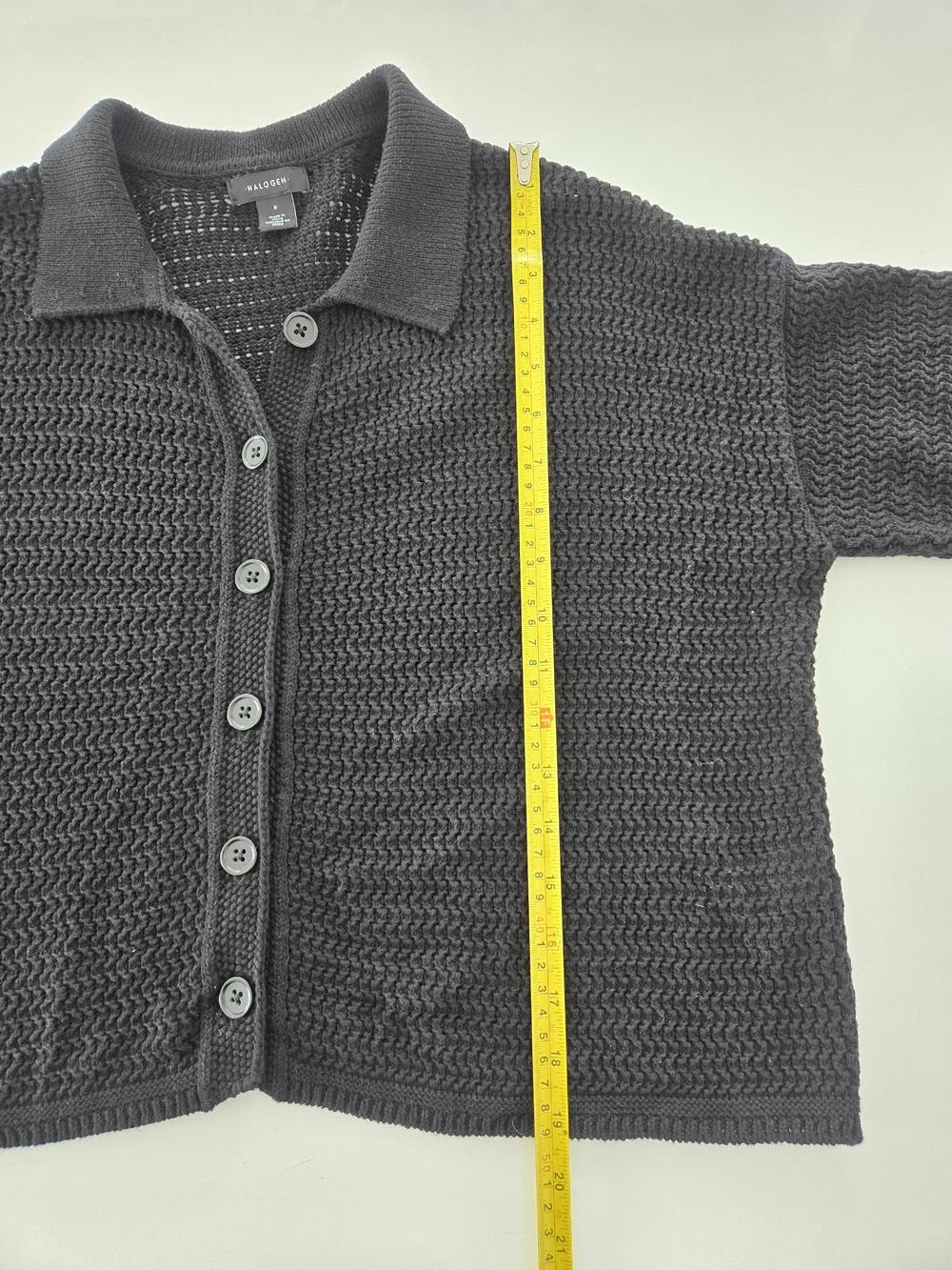 Halogen Black Short-Sleeve Knit Button-Front Top Cotton Size Small Short square